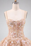 Apricot Corset Sweetheart Floral Short Homecoming Dress