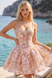 Apricot Corset Sweetheart Floral Short Homecoming Dress