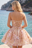 Apricot Corset Sweetheart Floral Short Homecoming Dress