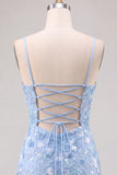 Sparkly Light Blue Bodycon Floral Short Homecoming Dress with Sequins