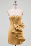 Yellow Bodycon Pearl Trim Corset Short Cocktail Dress with Side Bow Detail