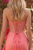 Yellow Bodycon Pearl Trim Corset Short Homecoming Dress with Side Bow Detail