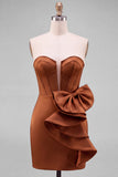 Yellow Bodycon Pearl Trim Corset Short Homecoming Dress with Side Bow Detail