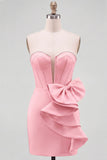 Yellow Bodycon Pearl Trim Corset Short Cocktail Dress with Side Bow Detail