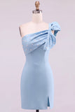 Yellow Bodycon One-Shoulder Pearl Beaded Short Homecoming Dress with Bow Detail