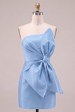 Royal Blue Bodycon Strapless Short Homecoming Dress with Front Oversized Bow
