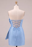 Royal Blue Bodycon Strapless Short Homecoming Dress with Front Oversized Bow