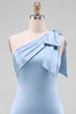 Yellow Satin One-Shoulder Short Homecoming Dress with Bow Detail