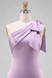 Yellow Satin One-Shoulder Short Homecoming Dress with Bow Detail