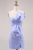 Light Blue Strapless Satin Short Homecoming Dress with Bow Detail