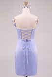 Light Blue Strapless Satin Short Homecoming Dress with Bow Detail