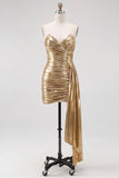 Royal Blue Metallic Ruched Strapless Short Homecoming Dress with Side Cascade