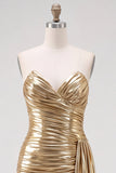 Royal Blue Metallic Ruched Strapless Short Homecoming Dress with Side Cascade