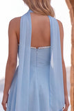 Yellow A-Line Pearl Trim Strapless Chiffon Short Homecoming Dress with Scarf