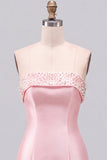 Pink Beaded Pearl Strapless A-Line Tiered Short Homecoming Dress with Ruffles