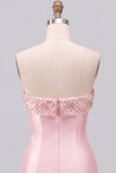 Pink Beaded Pearl Strapless A-Line Tiered Short Homecoming Dress with Ruffles