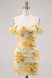 Daffodil Floral Off The Shoulder Beaded Bodycon Homecoming Dress