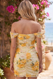 Daffodil Floral Off The Shoulder Beaded Bodycon Homecoming Dress