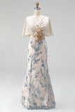 Sparkly Champagne Mermaid Sequins Long Mother Of the Bride Dress with 3D Appliques