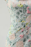 Green Off the Shoulder Floral Jacquard Sheath Long Mother of the Bride Dress with Slit