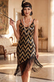 Sparkly White Golden Sequins Bodycon Short 1920 Dress with Fringes