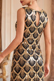 Black Golden Sequins Vintage Fringed Short 1920s Flapper Dress