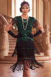 Vintage Black Golden Fringed Sequins 1920s Flapper Dress with Cap Sleeves