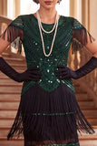 Vintage Black Golden Fringed Sequins 1920s Flapper Dress with Cap Sleeves