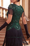 Vintage Black Golden Fringed Sequins 1920s Flapper Dress with Cap Sleeves