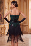 Vintage Black Golden Sequins Sleeveless 1920s Flapper Dress with Fringes