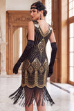 Black Golden Sequins Bodycon Short 1920s Flapper Dress with Fringes