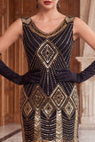 Black Golden Sequins Bodycon Short 1920s Flapper Dress with Fringes