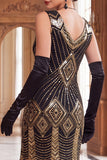 Black Golden Sequins Bodycon Short 1920s Flapper Dress with Fringes