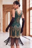 Black Golden Sequins Bodycon Short 1920s Flapper Dress with Fringes