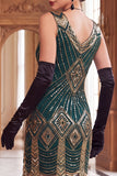 Black Golden Sequins Bodycon Short 1920s Flapper Dress with Fringes