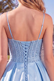 Blue A Line Corset Sequins Short Cocktail Dress with Lace Up Back
