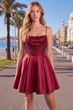Blue A Line Corset Sequins Short Cocktail Dress with Lace Up Back