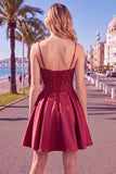 Blue A Line Corset Sequins Short Cocktail Dress with Lace Up Back