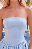 Black Strapless A Line Bubble Hem Cocktail Dress with Back Bow