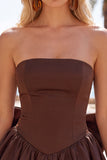 Black Strapless A Line Bubble Hem Cocktail Dress with Back Bow