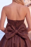 Black Strapless A Line Bubble Hem Cocktail Dress with Back Bow