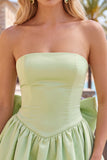 Black Strapless A Line Bubble Hem Cocktail Dress with Back Bow