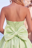 Black Strapless A Line Bubble Hem Cocktail Dress with Back Bow