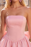 Black Strapless A Line Bubble Hem Cocktail Dress with Back Bow