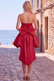 Black Strapless A Line Bubble Hem Cocktail Dress with Back Bow