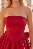 Black Strapless A Line Bubble Hem Cocktail Dress with Back Bow