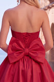 Black Strapless A Line Bubble Hem Cocktail Dress with Back Bow