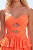 Grey Green A Line Cut Out Strapless Tiered Ruffle Short Cocktail Dress