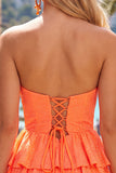 Grey Green A Line Cut Out Strapless Tiered Ruffle Short Cocktail Dress