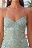 Apricot Bodycon Spaghetti Straps Beaded Short Cocktail Dress with Sequins